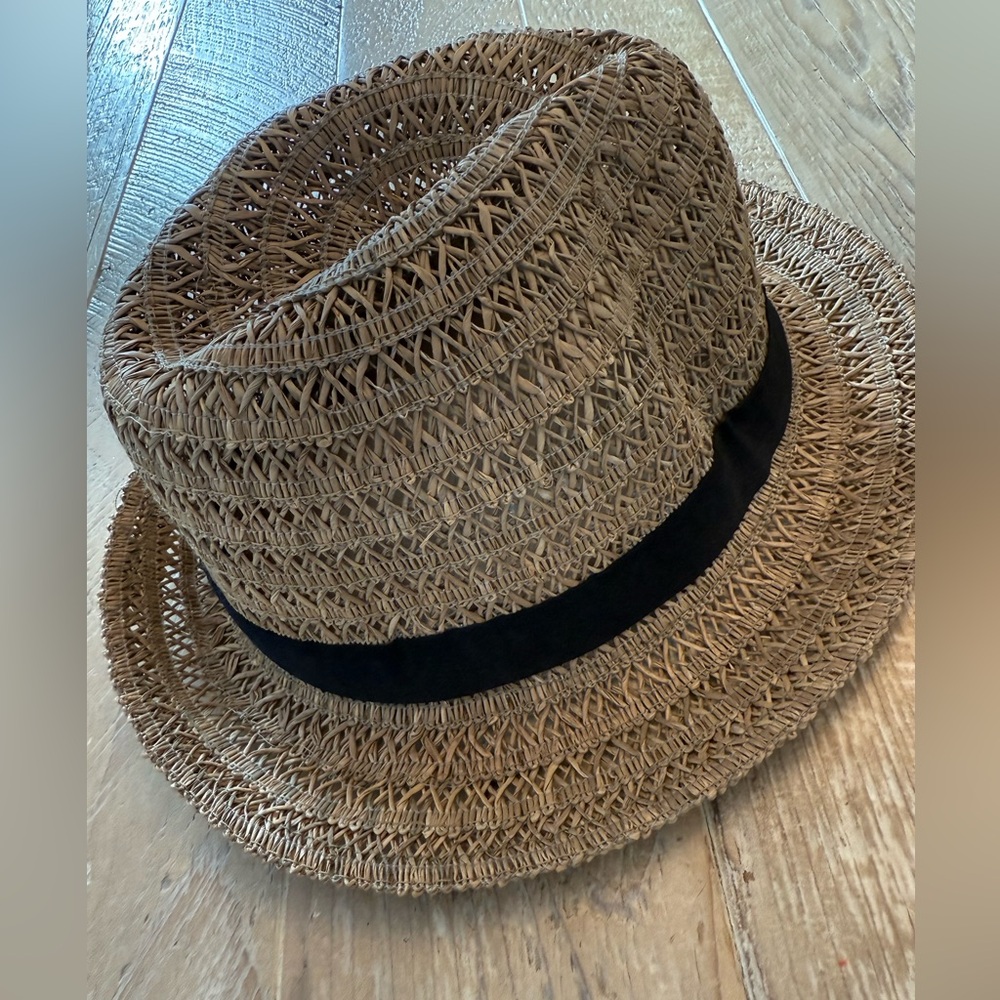 Panama Jack Woven Straw Fedora with Black Band Unisex L/XL - Picture 3 of 5